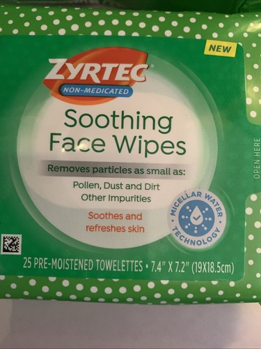 2x Zyrtec Soothing Non-Medicated Face Wipes 25 Count Each (50 Total) New Sealed - Picture 2 of 4
