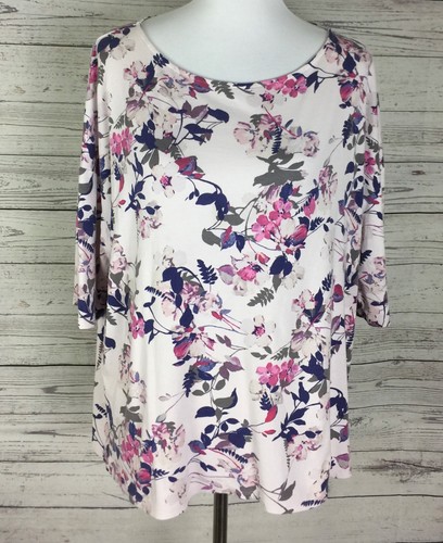 J Jill Damen Blumen U-Boot Ausschnitt Naht Ballett Ärmel Stretch Strick Top Gr. XL