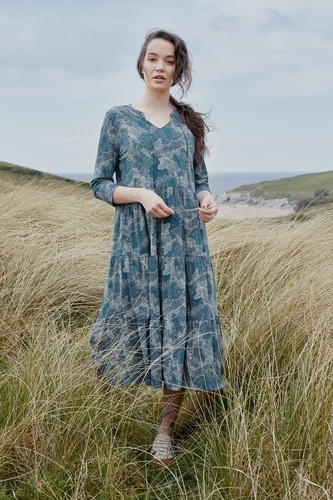 Seasalt Women's Dress - teal Sky View Tiered Midi Dress - Regular - Dotty Skies