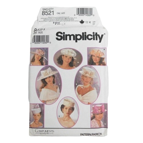 Simplicity 8521 Bridal Hats Sewing Pattern 4 Styles Uncut Wedding Pill Box Brim - Picture 1 of 6