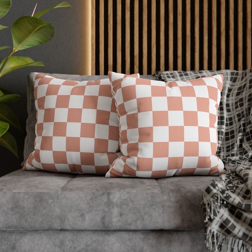 Light Pink White Checkered Spun Polyester Square Pillowcase - Picture 8 of 29