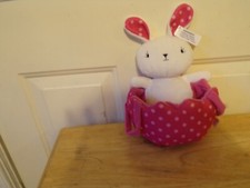 NEW GUND PINK POLKA DOT EASTER BASKET WHITE BUNNY EGG HUNTING BAG PLUSH DOLL TOY