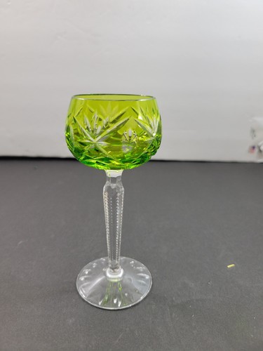 Cristal Cordial Vintage Corte a Transparente Verde Lima Vidrio 5" Alto - Imagen 14 de 15