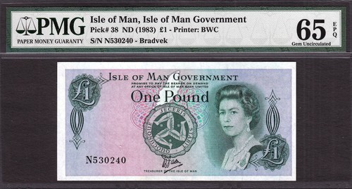Isle of Man QEII One Pound ND (1983) TYVEK Prefix- N Pick-38 GEM UNC PMG 65 EPQ - Picture 1 of 2