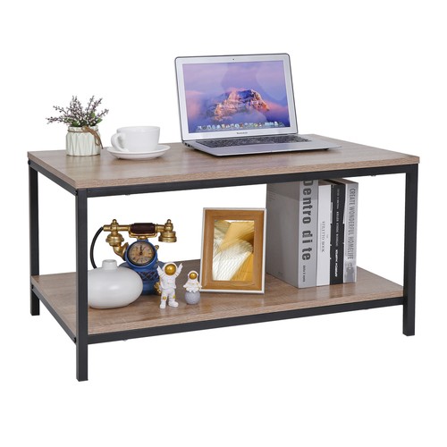 31'' Rectangle Wood Coffee Table with Storage Shelf Metal Feet for Living Room - Picture 3 of 11