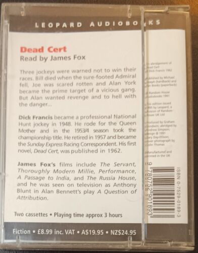 Dead Cert by Dick Francis, read by James Fox - 1995 2 x cassettes, excellent - Picture 2 of 3