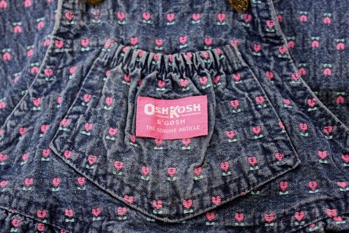 Vtg 1980s OshKosh B'Gosh Denim Overalls Woven Flower Hearts Girls sz 4T - Picture 11 of 11