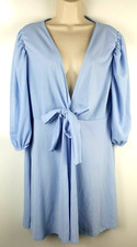 NWT boohoo Womens Knot Front Skater Dress Sz 16 Plus Size Blue Polyester Blend