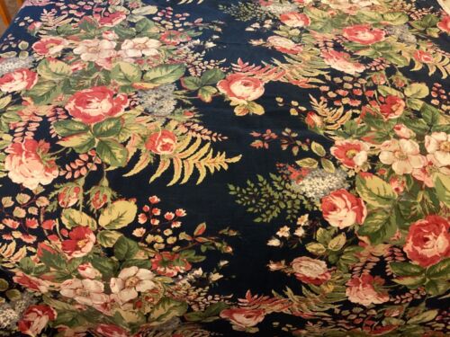 Jay Yang Blue Floral Cabbage Rose Upholstery Fabric 80” x 52” 2+ yds Pink, Green - Picture 4 of 10