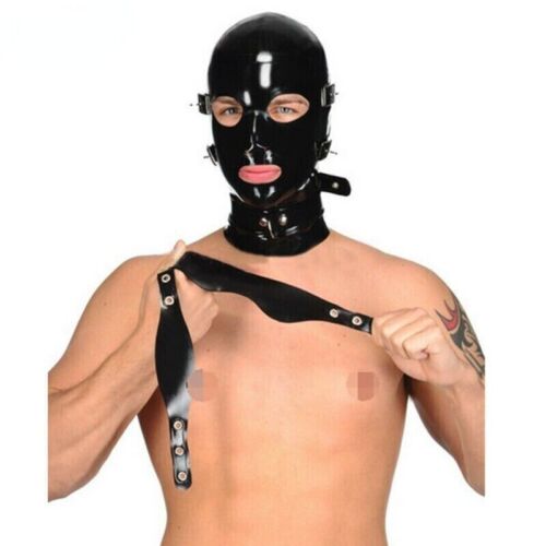 Black Latex Hood Removable Eyes&Mouth Gummi Rubber Mask Party Clubwear Cosplay - Picture 4 of 21