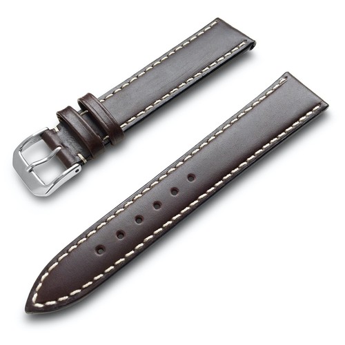 19 mm braun glatt russisch Juchten Leder Uhrenarmband - weißer Stich - Bild 2 von 4