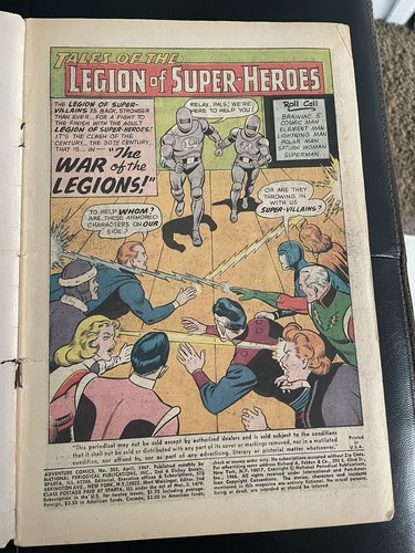 Adventure Comics #355 en muy buen estado (DC 1967) SUPERBOY, LEGIÓN DE SUPERHÉROES Y VILLANOS - Imagen 2 de 3