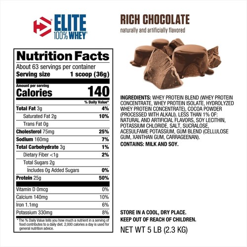 Dymatize Elite 100% 5LB Whey Protein 25g per Serving 67 Servings Pick Flavor New - Picture 5 of 9
