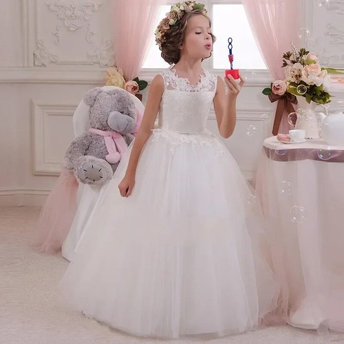 Girls Lace Wedding Dress Holy Communion Party Prom Princess Pageant Kids Dresses - Picture 2 of 24