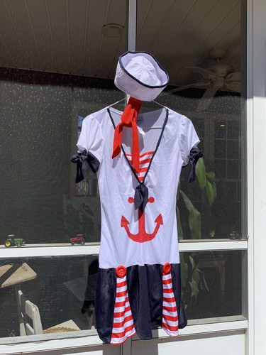 Sassy Sailor Navy Girl Costume Set Halloween Dress Junior Small Hat Scarf Anchor