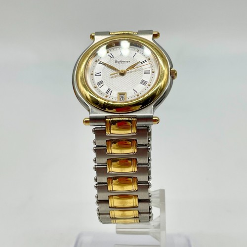 BURBERRY Watch Quartz Horse Logo Gold Silver White Dial Men's  Vintage Auth - Picture 6 of 19