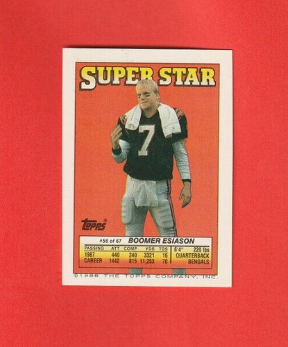 1988 Topps Aufkleber # 56 Boomer Esiason / Tim Harris BENGALS PACKER