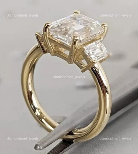 14K Solid White Gold Brilliant Cut Diamond Handcrafted Three-Stone Ring Jewelry - Picture 3 of 12
