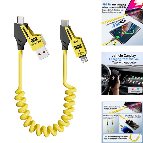 4in1 USB/Type-C Retractable Cable Charger For iPhone 16 15 14 13 Samsung S25 S24 - Bild 1 von 9