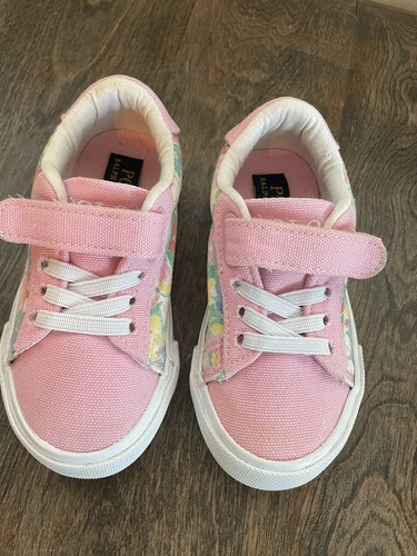 Toddler Polo Ralph Lauren Pink Floral Slip On Lace Strap Canvas Sneakers Size 7 - Picture 2 of 23