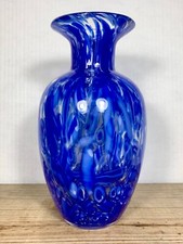 Vintage MURANO Style COBALT Blue CIRCLES GLASS Classic Shape VASE 8.5"