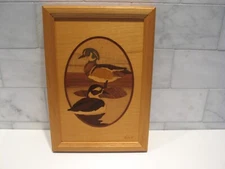 Vintage 1997 Ducks Wood Marquetry, Framed, Signed and Dated