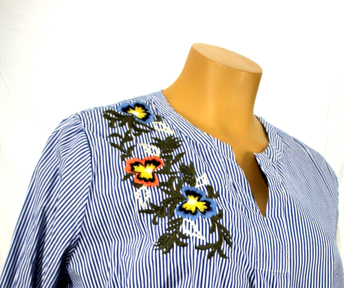 Caslon Womens Blue Striped Embroidered Bell Sleeve Peasant Blouse Plus Sz-3X - Picture 3 of 4