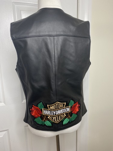 Damen Harley Davidson Leder Snap Front Biker Weste mit Patches •Größe M *Neu ohne Etikett - Bild 5 von 12