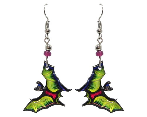 Fledermaus Ohrringe Handarbeit baumeln gruselig Halloween Schmuck Urlaub Thema Zubehör - Bild 1 von 8