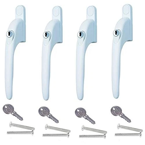 4 x Yale UPVC White Window Handles Inline Key Locking Espag /15mm Spindle