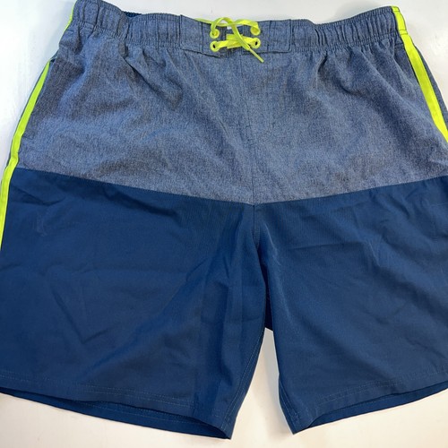 Nike Swim Trunks Mens Size XL Blues W Neon Stripe Swoosh - Picture 3 of 19