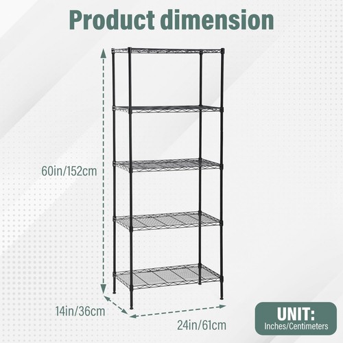 5 Tier Shelving -Wire Shelf Metal Heavy Adjustable Commercial 750 LBS Capacity - Picture 3 of 7