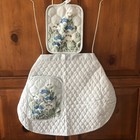 Blue Floral Waist Apron 50s 60s Quilted Pocket Potholder Cacharel Chef Cook Vtg
