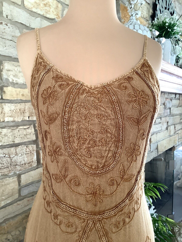 Vintage Earthbound Spaghetti Strap A Line Tie Back Embroidered Summer Dress S - Picture 4 of 15