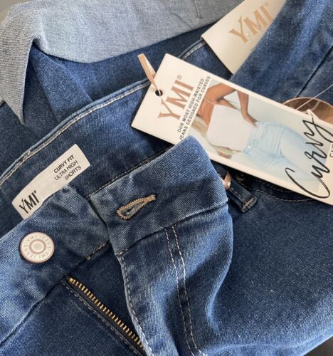 YMI (NWT)Curvy Fit Women's Blue Cuffed Ultra HighWaisted Shorts-Sizes 16 & 18 - Picture 3 of 9