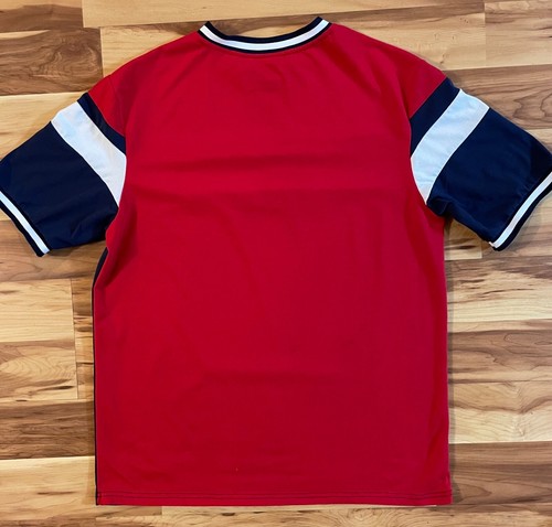 Brooklyn Laundry Premium Men's Shirt Red White Blue Large Striped **Oil Spots*** - Picture 5 of 5