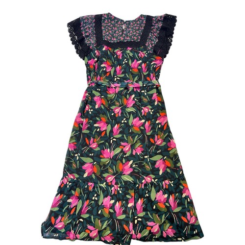 Danielrainn Dress Floral Red Green Black Short Sleeve Square Neck Lace - Picture 6 of 14