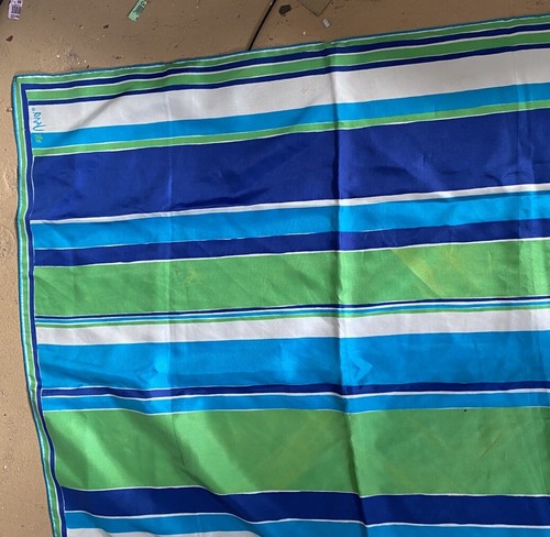 Vintage Vera Neumann Blue Green Ivory Stripes Silk Square Scarf - Picture 3 of 5