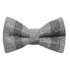 Light Grey Dark Grey Check Bow Tie, Tweed, Tartan, Plaid