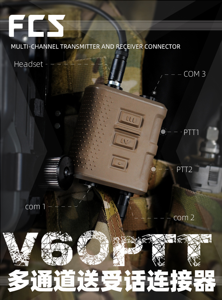 FMA FCS-TACTICAL V60 Dual Channel Tactical Headset PTT prc148 152