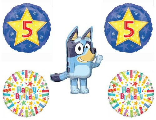 Bluey 5. Fünfter Happy Birthday Party Luftballons Deko Zubehör Heeler Welpe