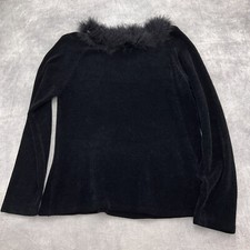 Chicos Sweater Women 2 Large 12 Black Feather Collar Knit Stretch Party VTG