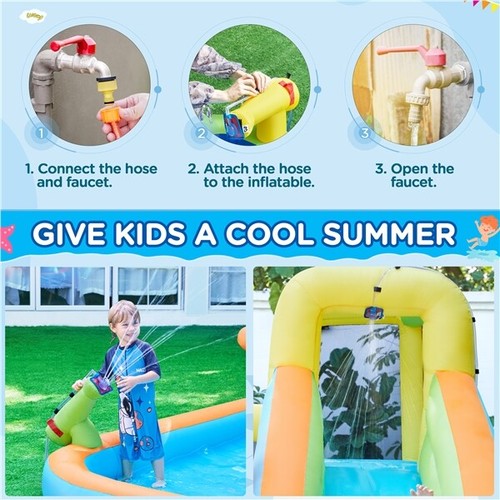 Inflatable Bounce House w/ Water Slide For Kids Aged 3-10 w/ 520W Blower Outdoor - Picture 6 of 12