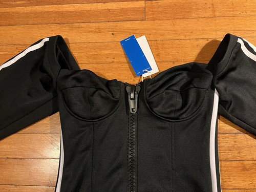 Adidas Jeremy Scott JS Off Shoulder Full Zip Front Dress Women’s Medium Black - Picture 4 of 13