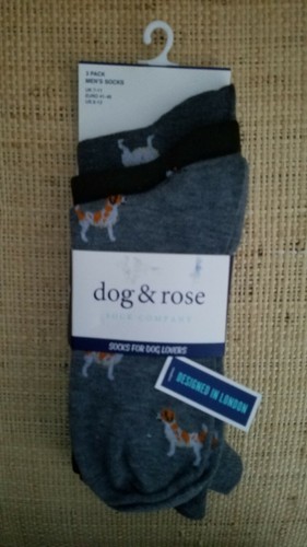 New Men's "Dog & Rose" 3-Pair Of Socks Dog Theme - Bild 1 von 2