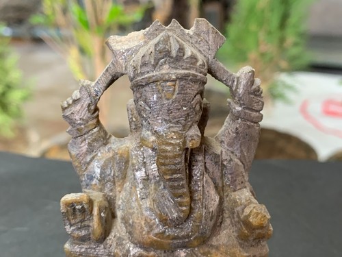 Antique Old Hand Carved Marble Stone God Ganesha Hindu Praying Idol Statue 4" - Picture 3 of 8
