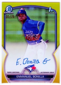 2023 Bowman Chrome 1st Autograph Yellow #CPAEBO Enmanuel Bonilla Blue Jays 31/75