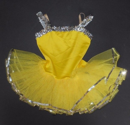 NWT Ballet Costume Lemon Yellow w/ Silver Sequin attached tutu adjustable strap - Picture 2 of 6