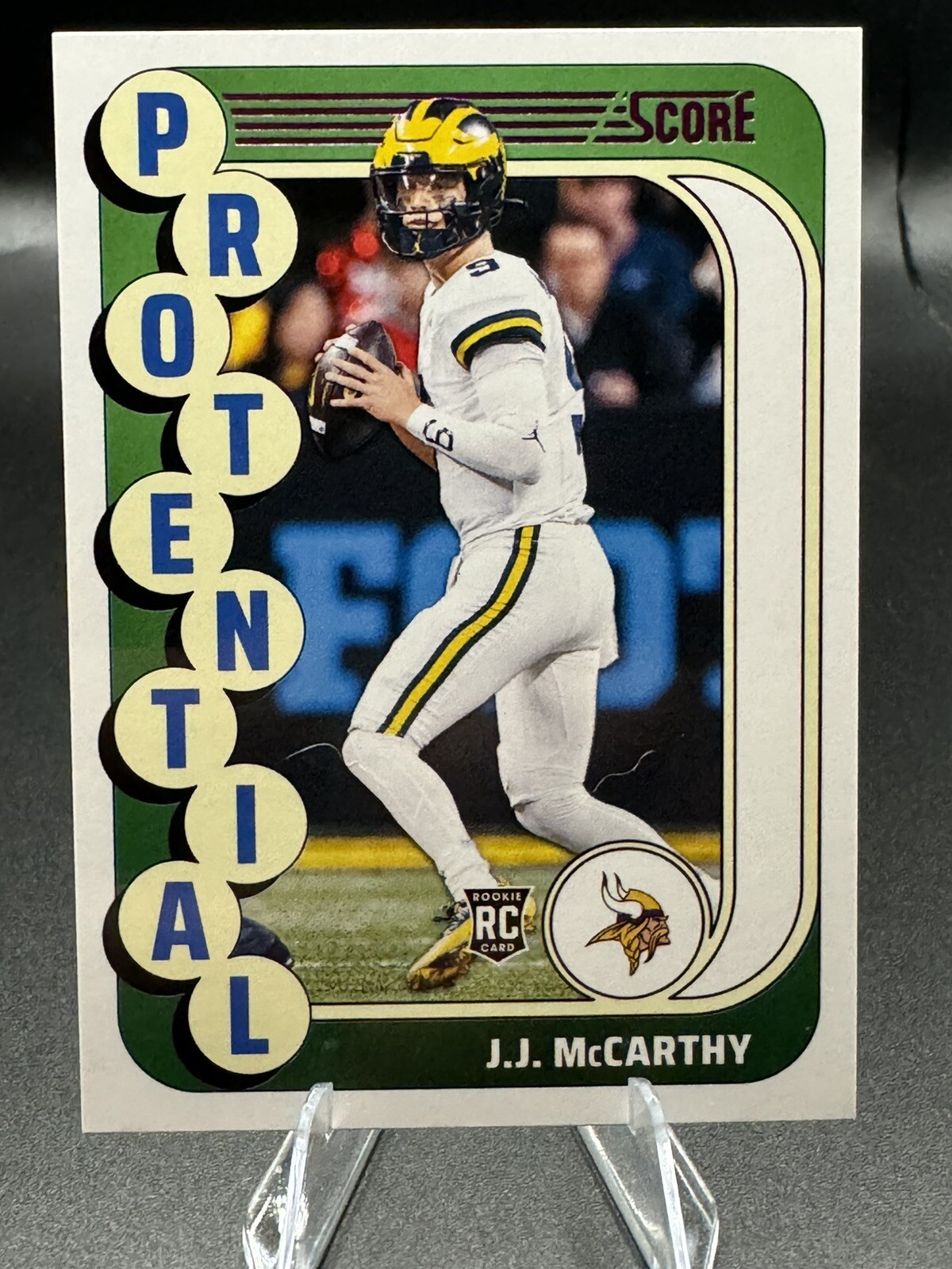 J.J. McCarthy 2024 Score Football Protential Purple RC #10 Minnesota Vikings