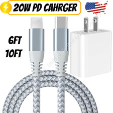 For iPhone 14 13 12 X Fast Charger Cable Cord 20W USB C Power Adapter Cube Block